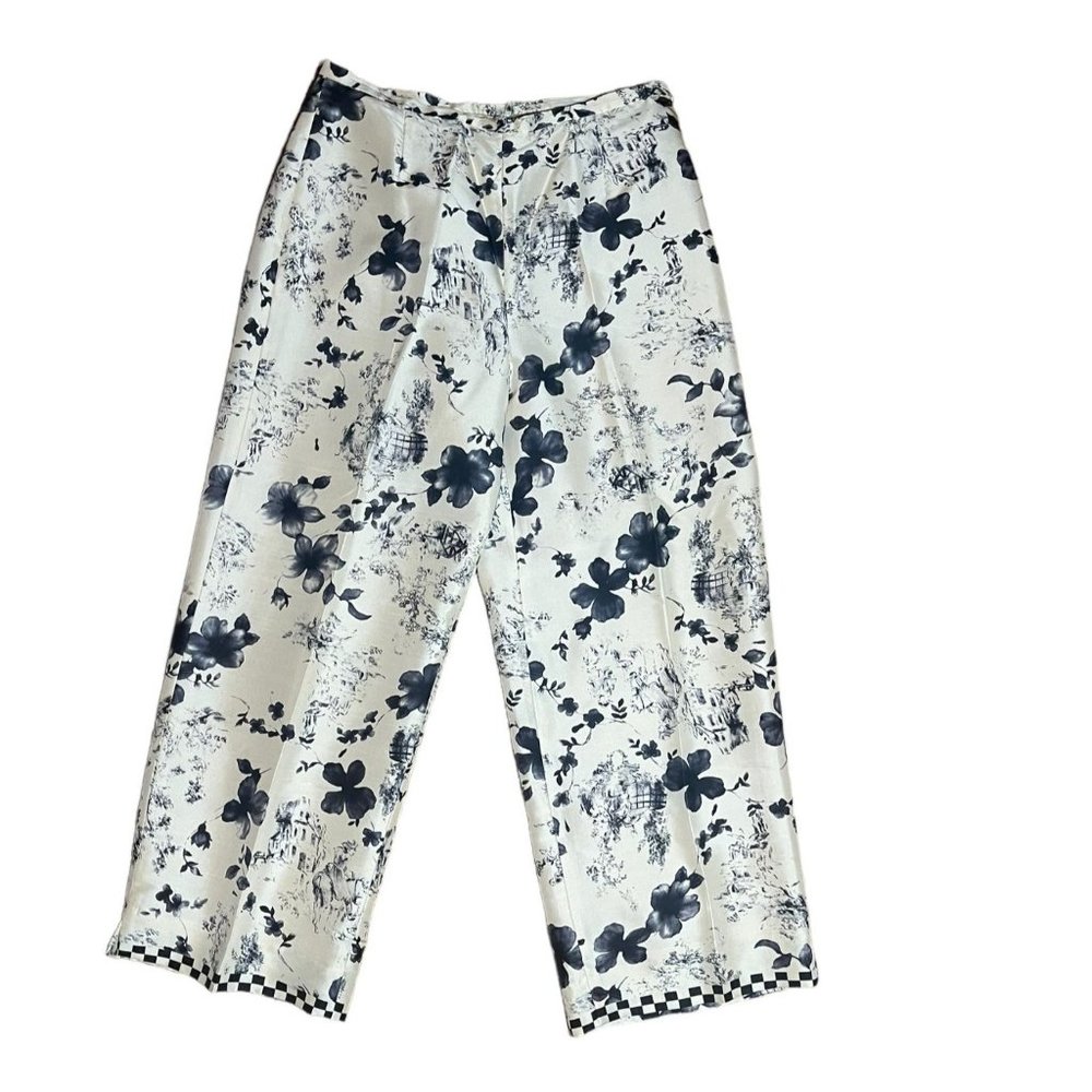 Silk Club Collection Black and Cream Floral Printed Pants Size 8